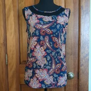 Notations Navy Paisley Sleeveless Blouse